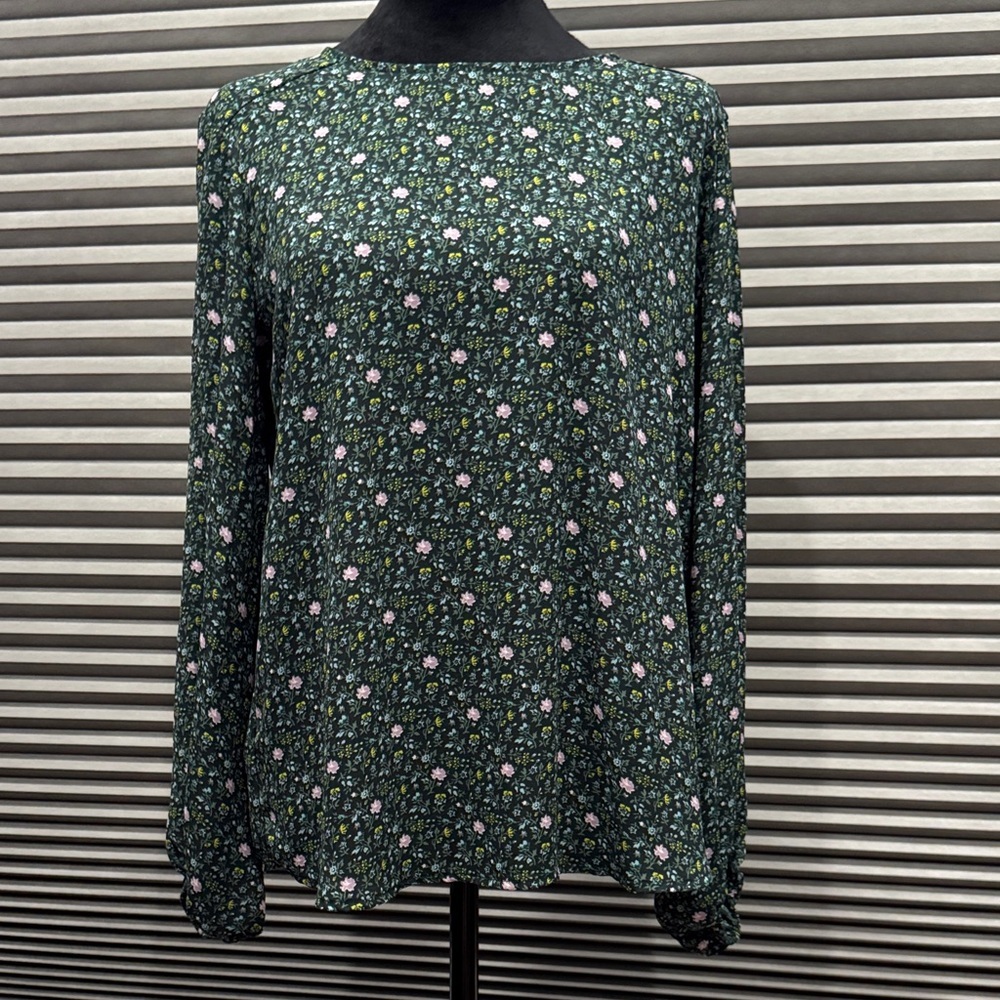 LOFT Dark Green Floral Blouse